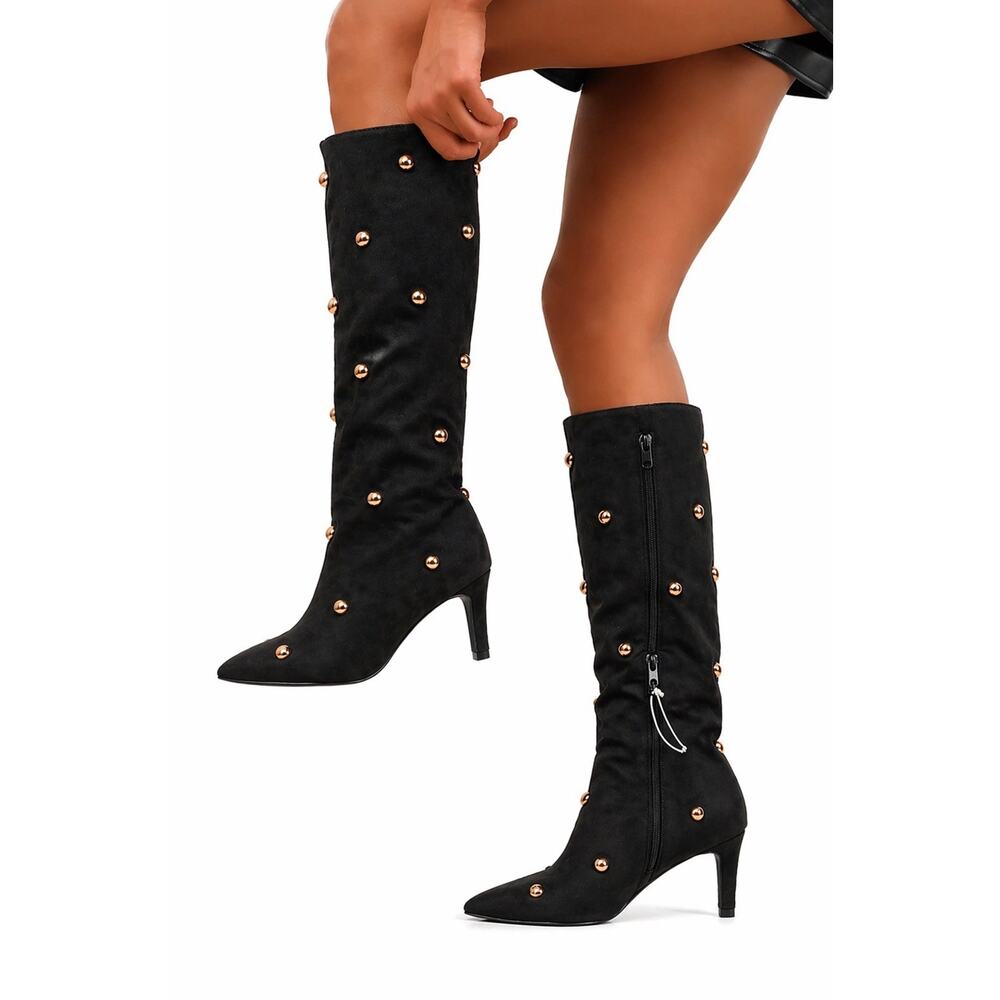 Women's Wide Width Gloria Low Shaft Heeled Rhinestone boots black